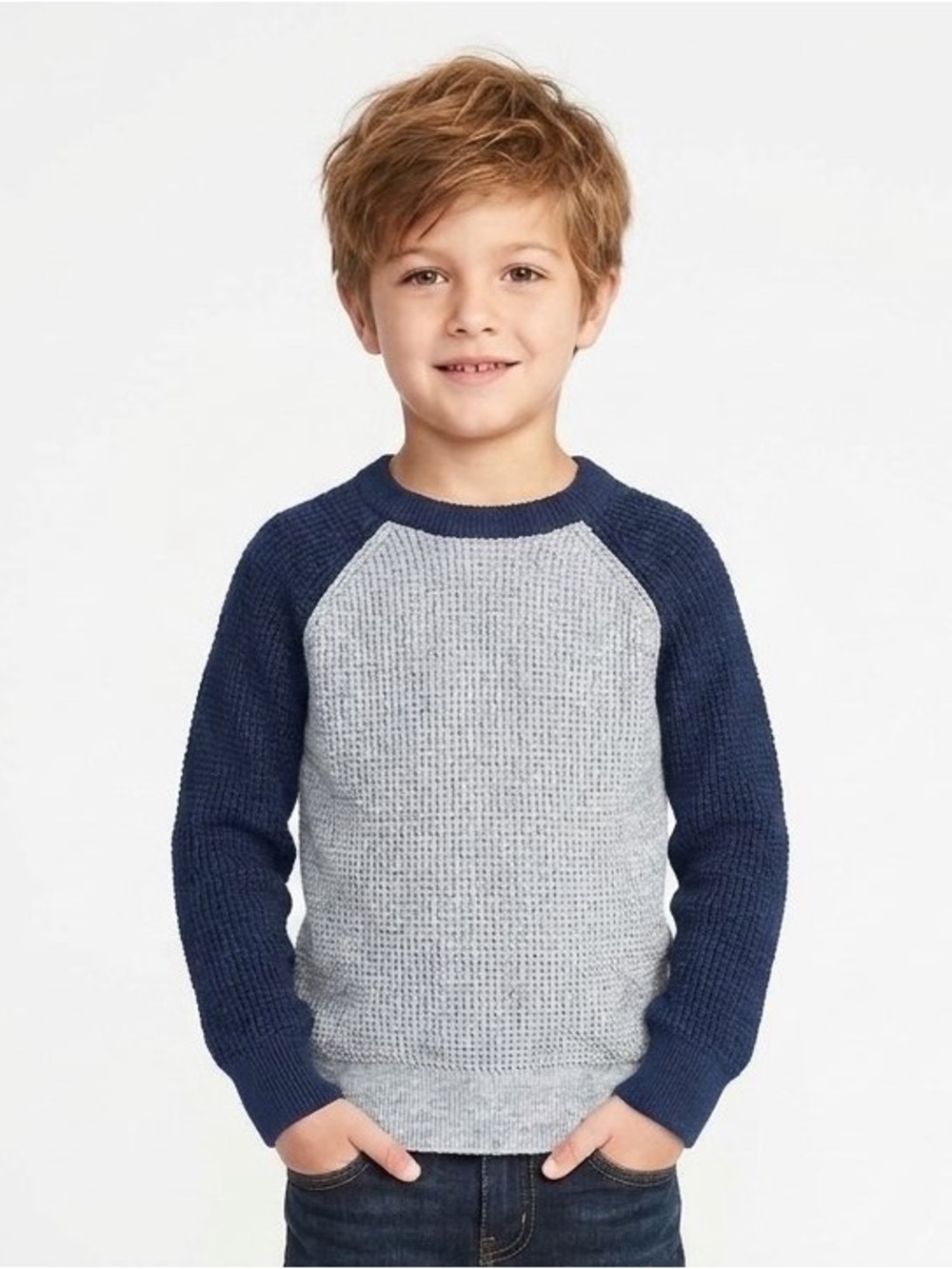 GAP Two-Tone Crewneck Sweater in Light Blue and Navy